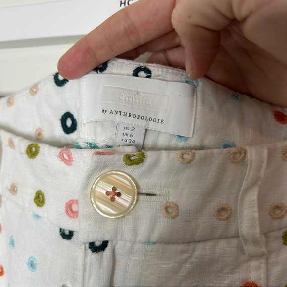 Anthropologie Ett:twa White Linen Colorful Eyelet Wide-Leg Trousers Pants Size 2 - Picture 10 of 10